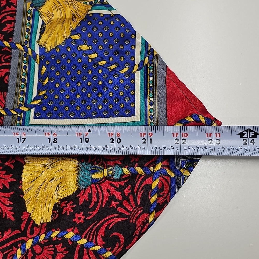 Vtg 90s Satin Baroque Triangle Scarf, Multicolor Tassle & Floral Print 54" × 23" - Picture 5 of 5